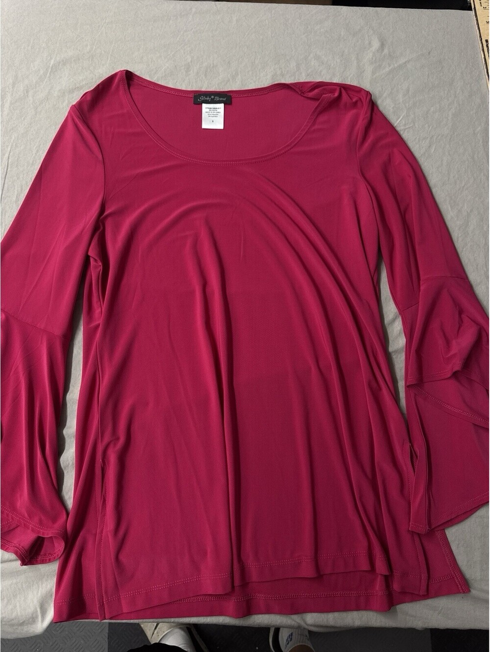 Slinky Brand Red Short Ruffle Sleeve Scoop Neck Blouse S